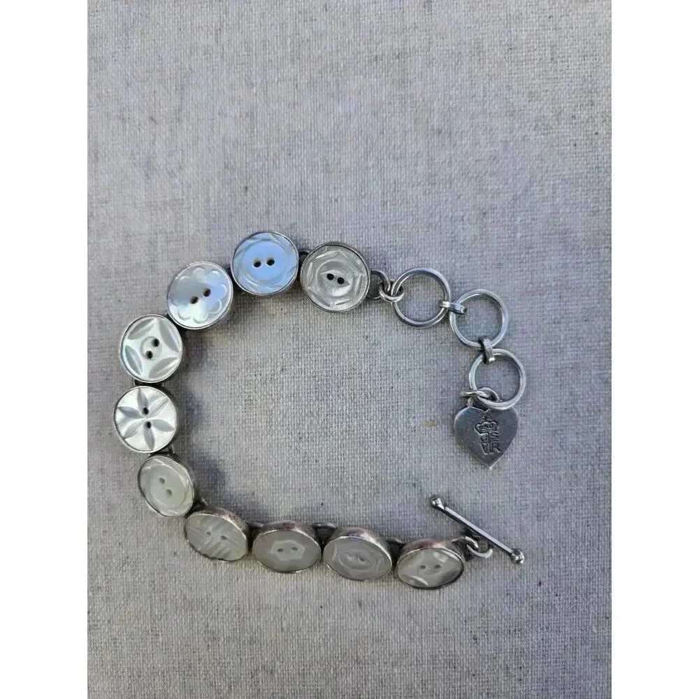 JSVR Jacqueline Smiley 950 Sterling Silver Vintage Buttons Link Bracelet